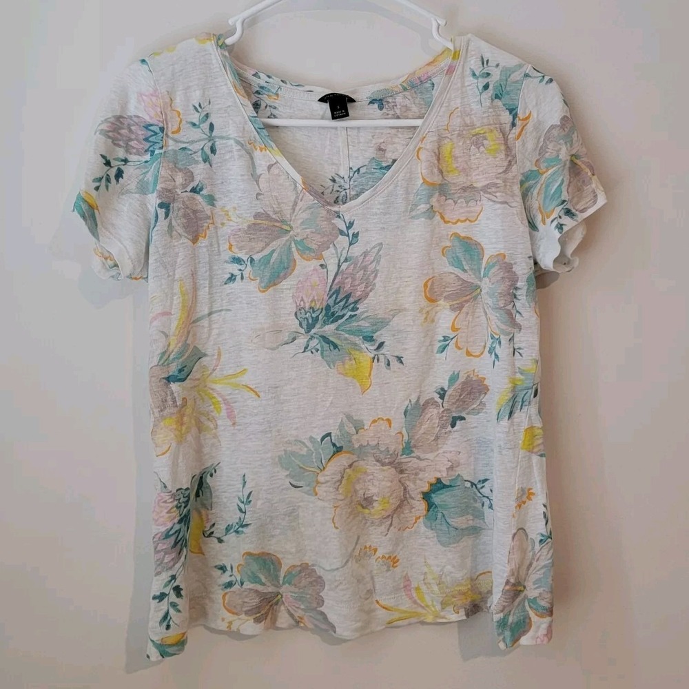 Womens‎ Linen Top Size Small Floral Vacation Tropical Euro Summer Coastal